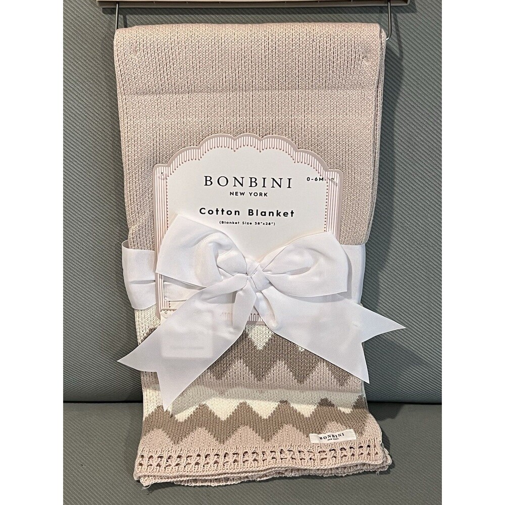 Bonbini Cotton Knit Baby Blanket Zig Zag Neutral  Colors Chevron Stepping Stones
